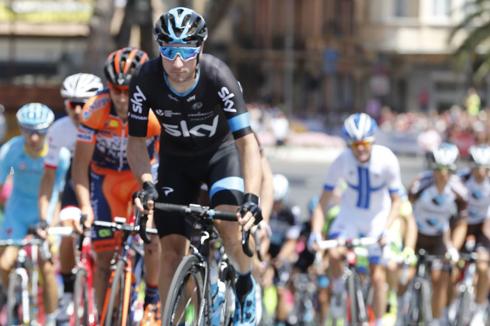 Elia Viviani (Team Sky) starts stage 2 at the Giro d'Italia
