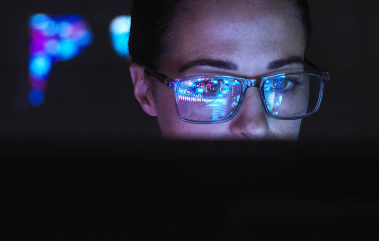 Woman looking at computer