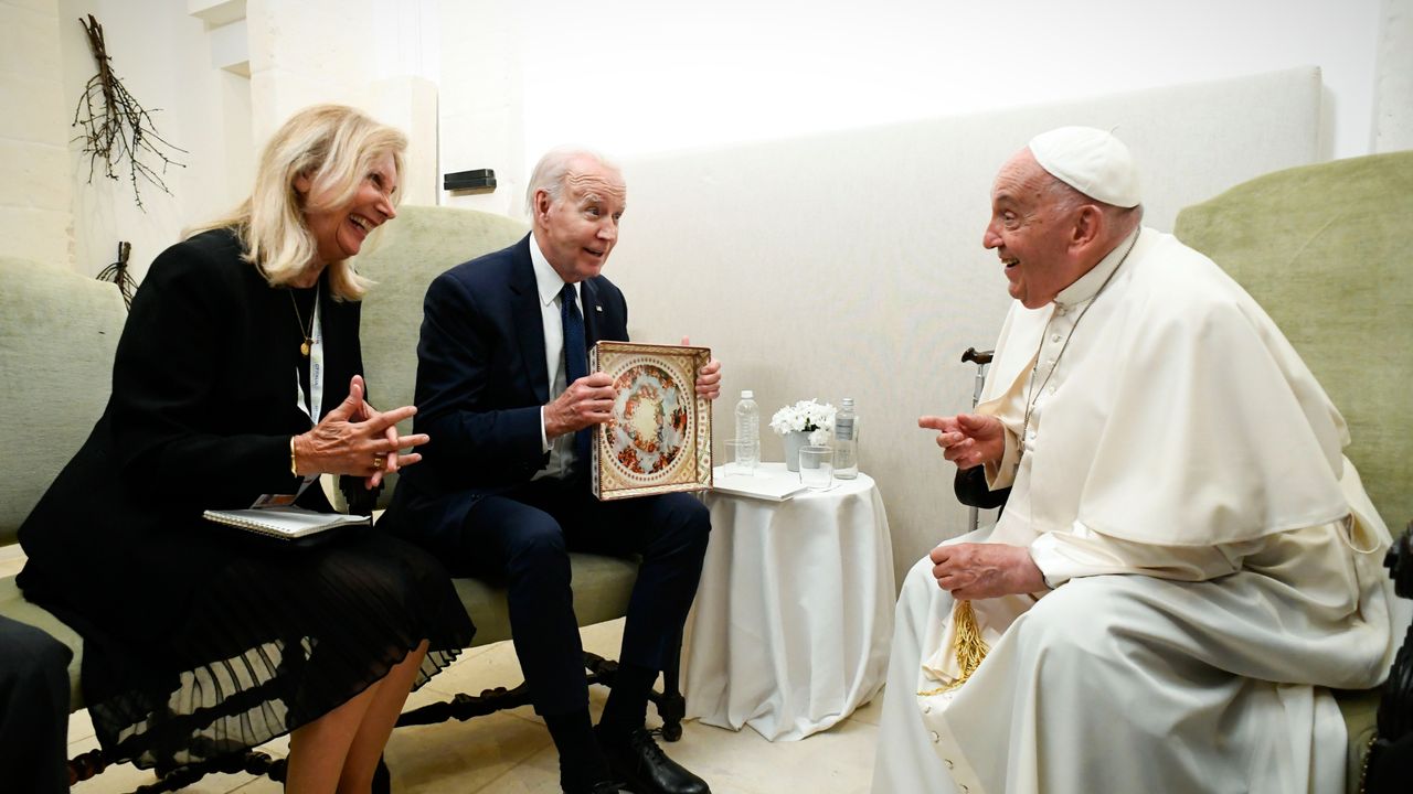 Jill Biden and President Joe Biden meet with Pope Francis