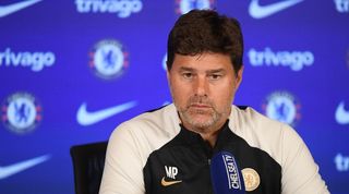 Mauricio Pochettino pictured during a Chelsea press conference in August 2023.