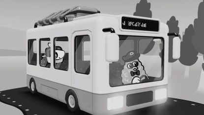 Riding the bus in Toem 2, which is driven by a fluffy creature in a bowtie