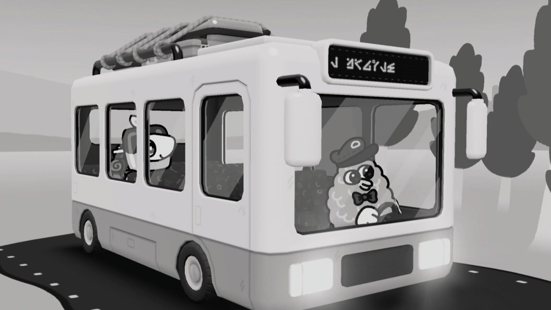 Riding the bus in Toem 2, which is driven by a fluffy creature in a bowtie