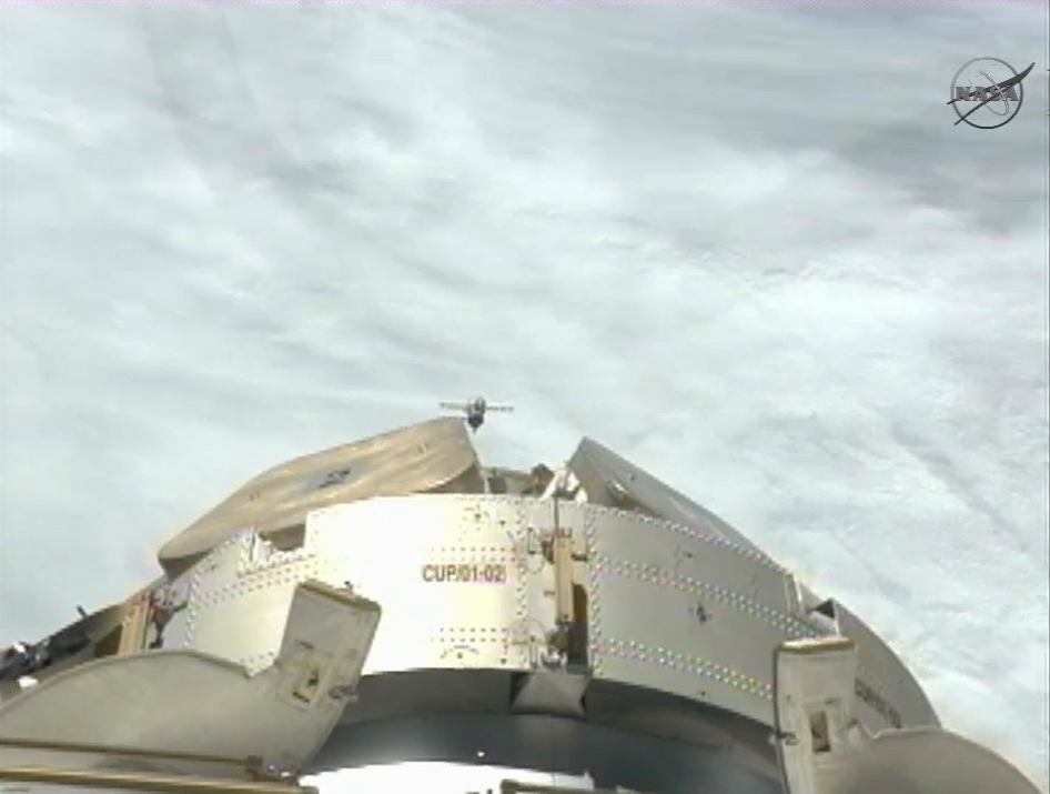The Russian Soyuz TMA-03M backs away from the International Space Station after undocking on July 1, 2012.