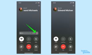 tapping the red record button ends a recording while allowing your phone call to continue