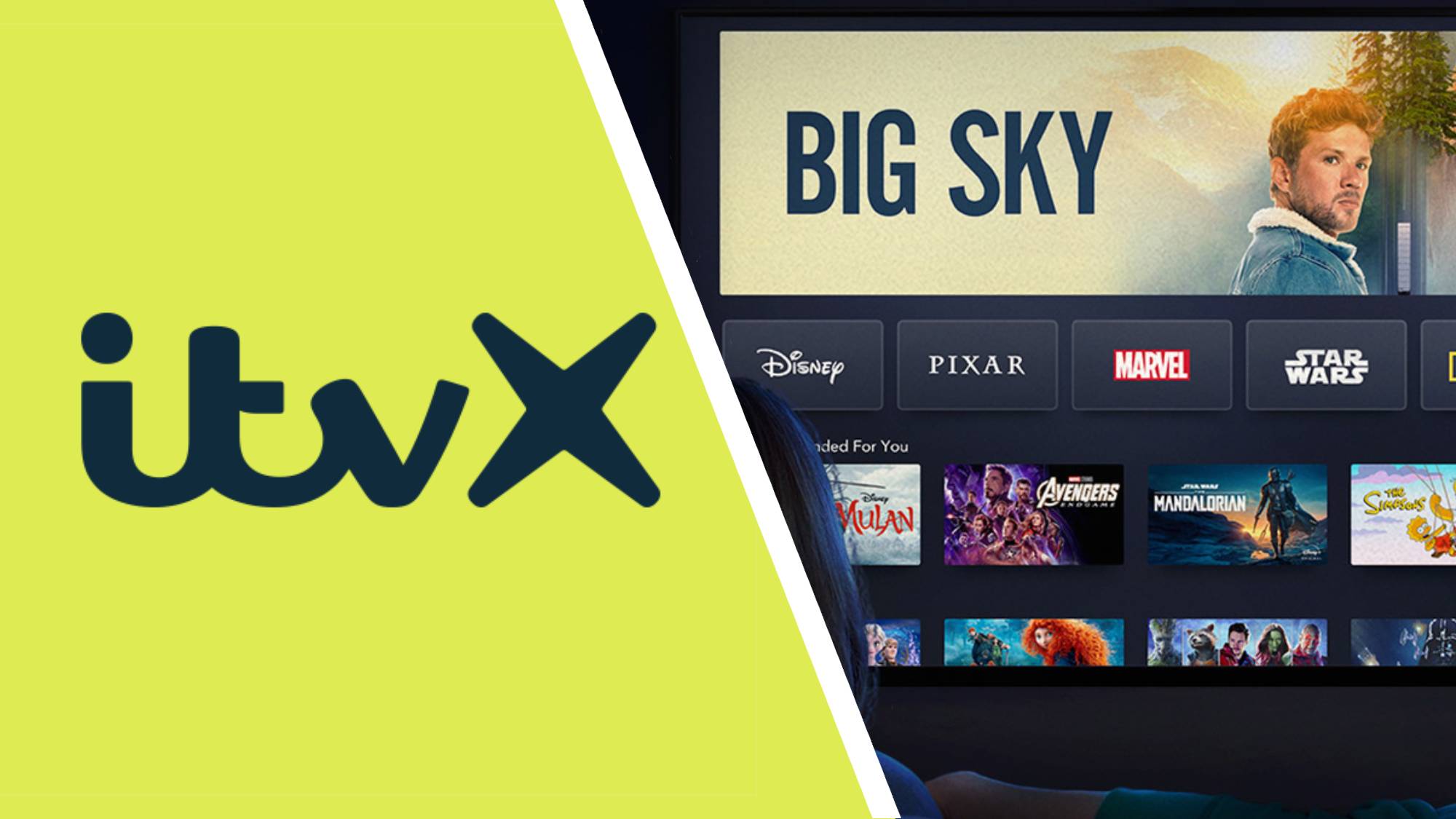 The ITVX logo next to the Disney+ interface on a smart TV