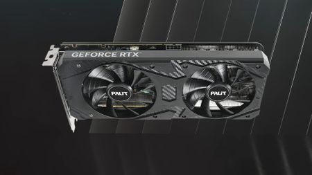 Palit RTX 3060 graphics card with grey Nvidia backdrop.