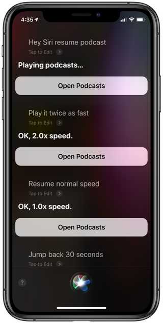 iPhone XS Siri asked to adjust playback speed and skip forward and backwards