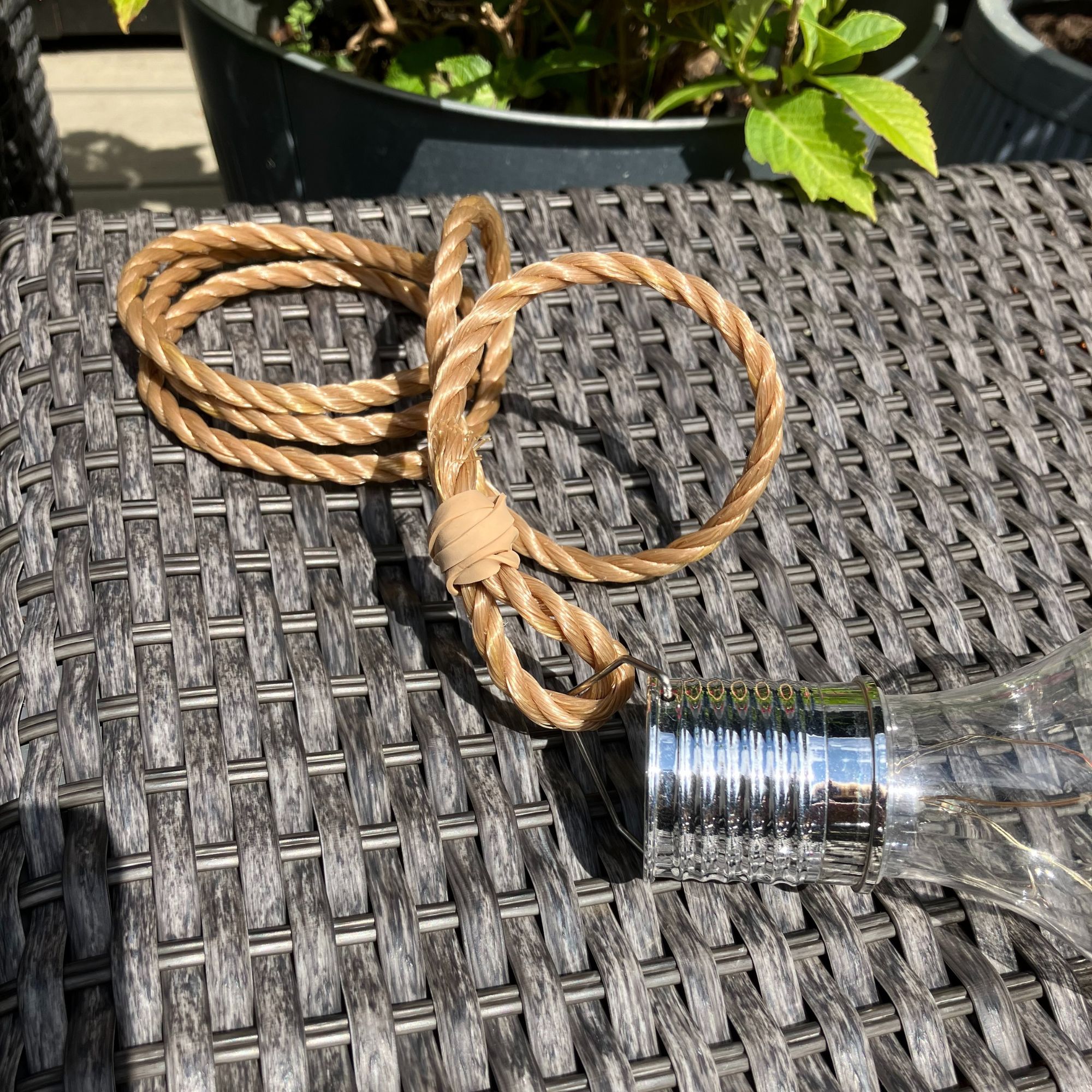 outdoor woven hanging light with rope