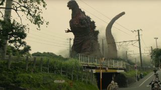 Godzilla walking through Tokyo in Shin Godzilla
