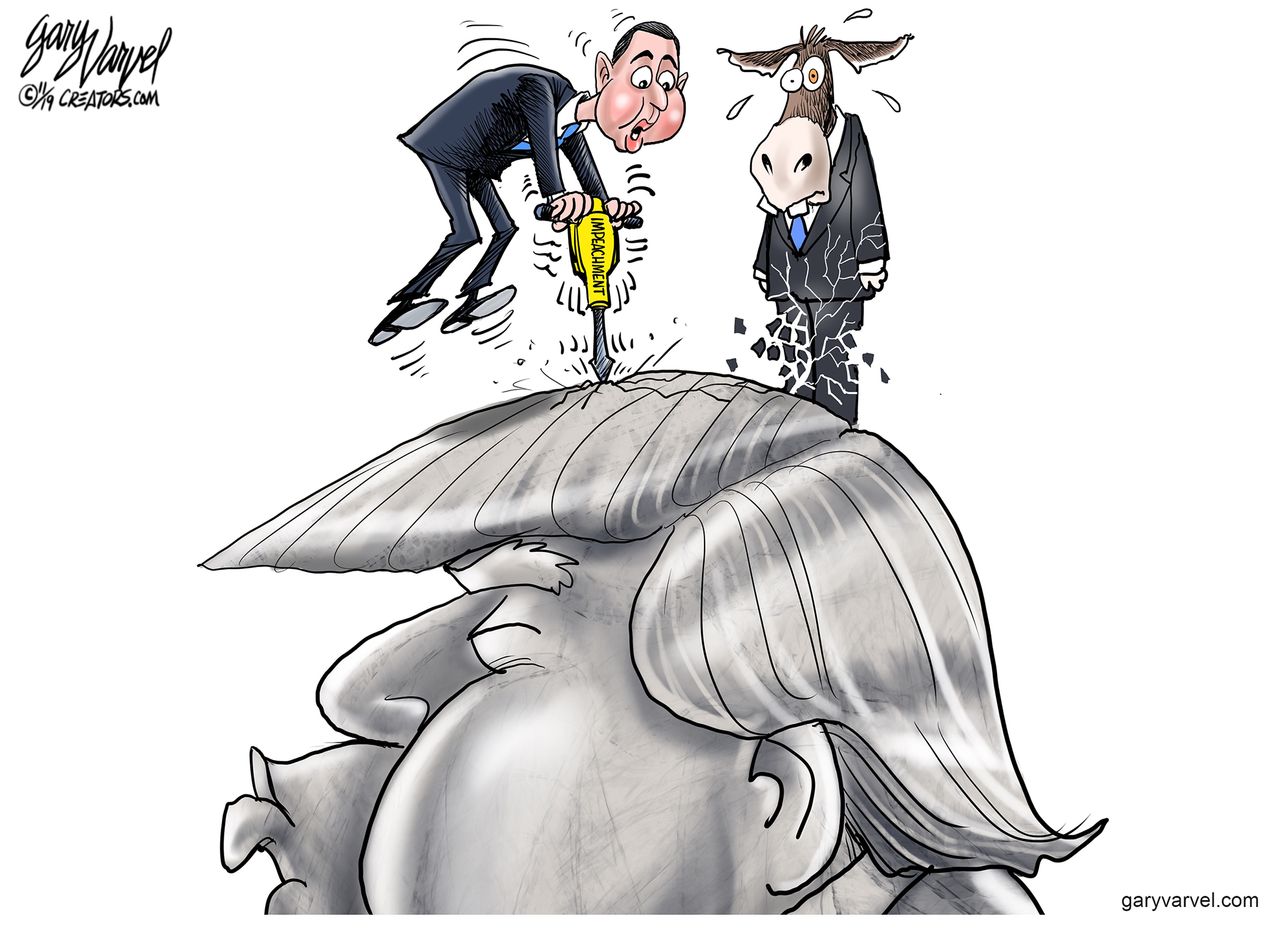 Political Cartoon U.S. Adam Schiff Impeachment Chisel Away Trump