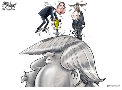 Political Cartoon U.S. Adam Schiff Impeachment Chisel Away Trump