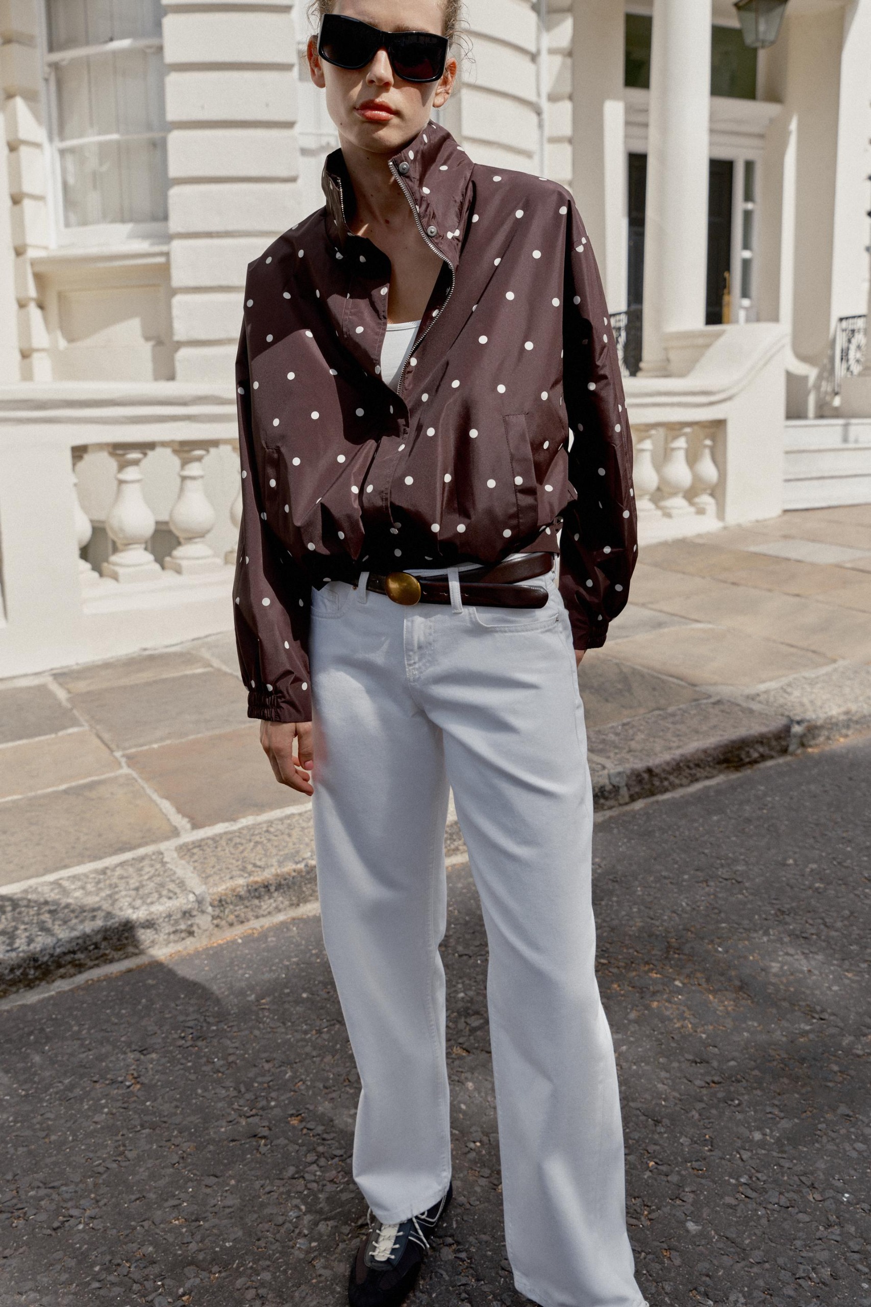Polka Dot Bomber Jacket - Chocolate Brown - Xs