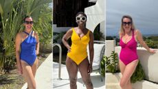 Sherrie Theis-Dunn, Paula Moore and Sally Mirza wearing tummy control swimsuits 
