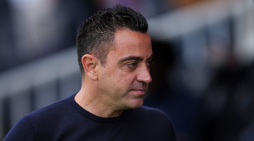 Barcelona coach Xavi looks on ahead of his side&#039;s LaLiga game against Rayo Vallecano in May 2024. 