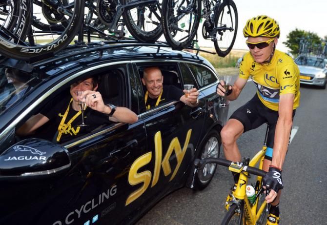 Team Sky enjoy the moment on their way to a second Tour de France overall victory