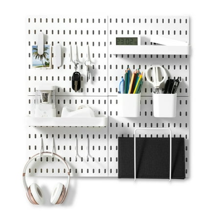 Vusign Pegboard Combination Kit With 4 Pegboards and 14 Accessories Modular Hanging for Wall Organizer, 22&quot; X 22&quot;, White