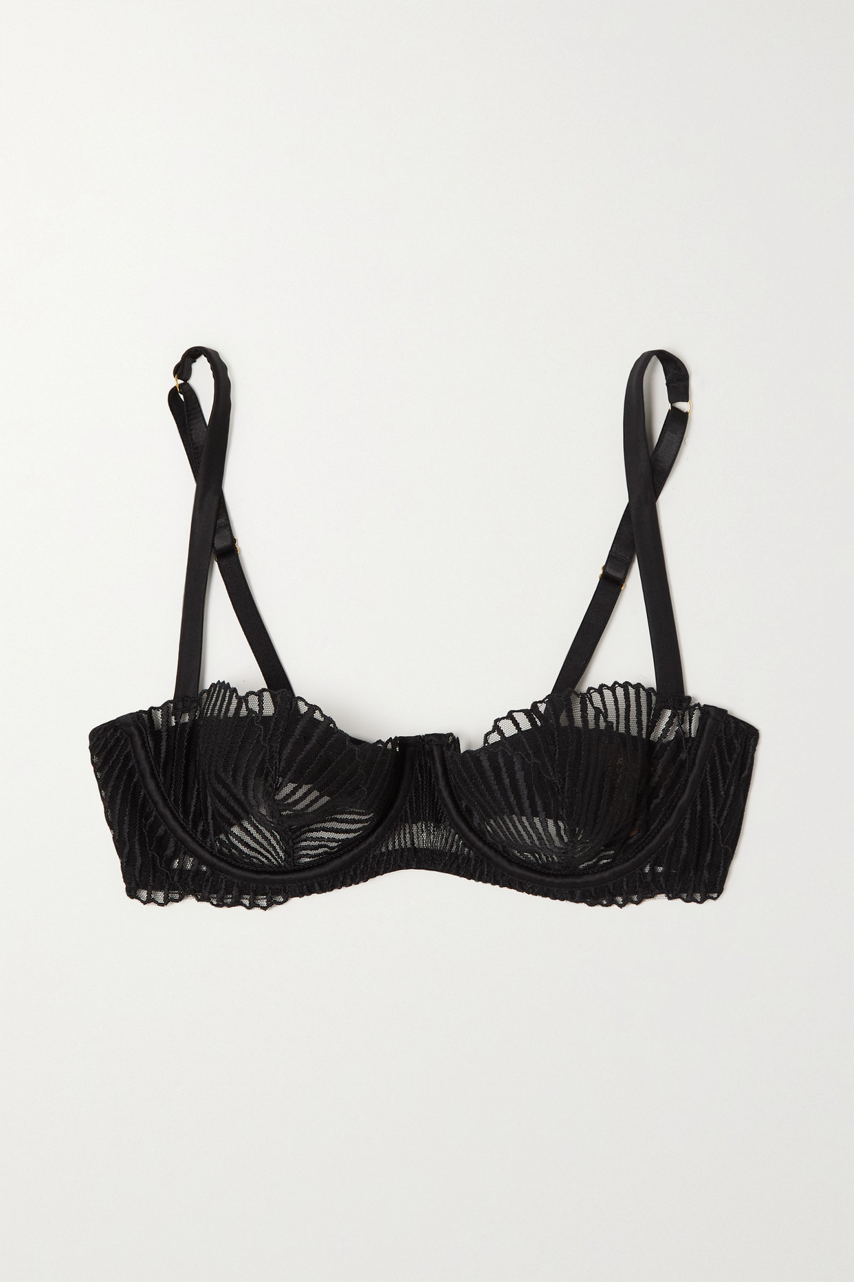 Athena Satin-Trimmed Embroidered Tulle Underwired Bra