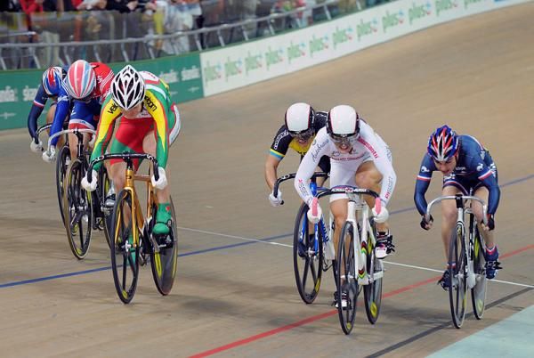 Olga Panarina (Belarus) bests world keirin champion Simona Krupeckaite (Lithuania) for the European keirin title.