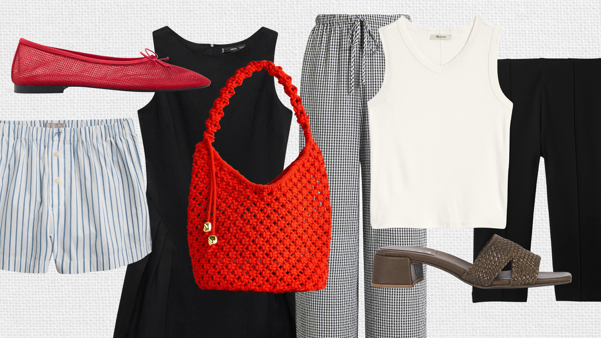 Collage of summery fashion items.