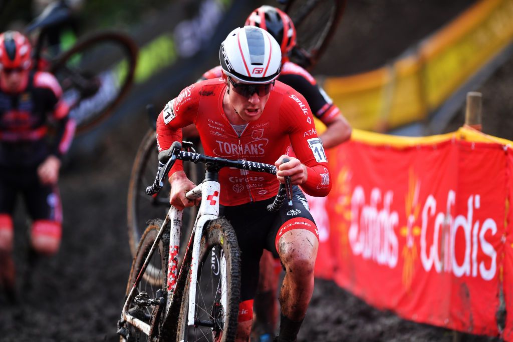 Kevin Kuhn (Tormans Cyclo Cross Team) competes at 2021 Superprestige Niel-Jaarmarktcross