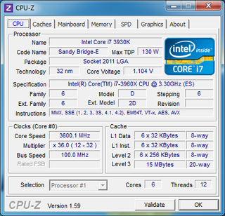 Load with all six cores: 3.6 GHz maximum clock rate.