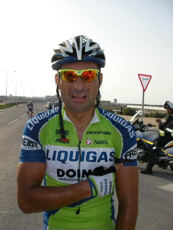 Chicchi points to the tribute on his arm to the late Franco Ballerini