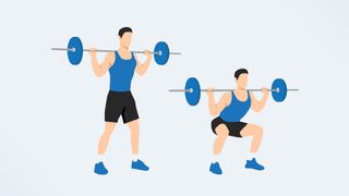 an illo of a man doing a barbell squat