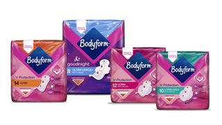 Bodyform sanitary towels - pink packaging on a white background