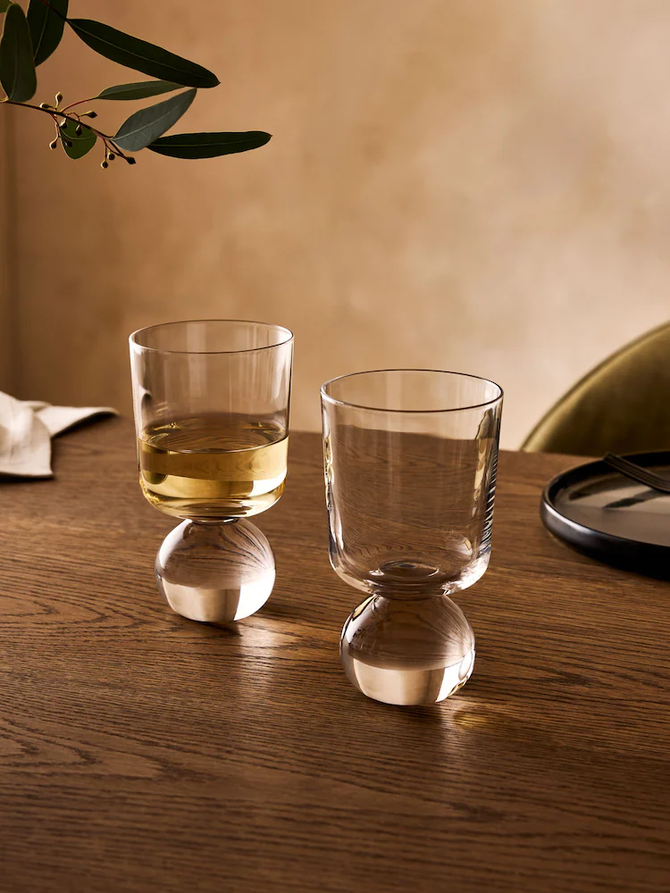 Next, Set of 2 Clear Ball Footed Tumbler Glasses