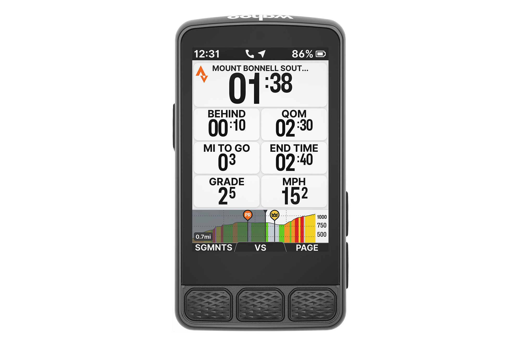 Wahoo Elemnt Roam 3 showing Strava segment in action