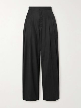 Adjust Pleated Pinstriped Wool-Blend Wide-Leg Pants