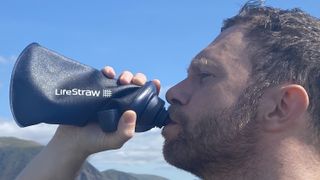 LifeStraw Peak Series Squeeze Bottle with Filter: drinking directly from Squeeze