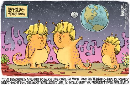 Political Cartoon U.S. Trump NASA planet Earth aliens