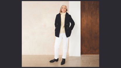 Fashion columnist Alyson Walsh wearing a white jeans outfit