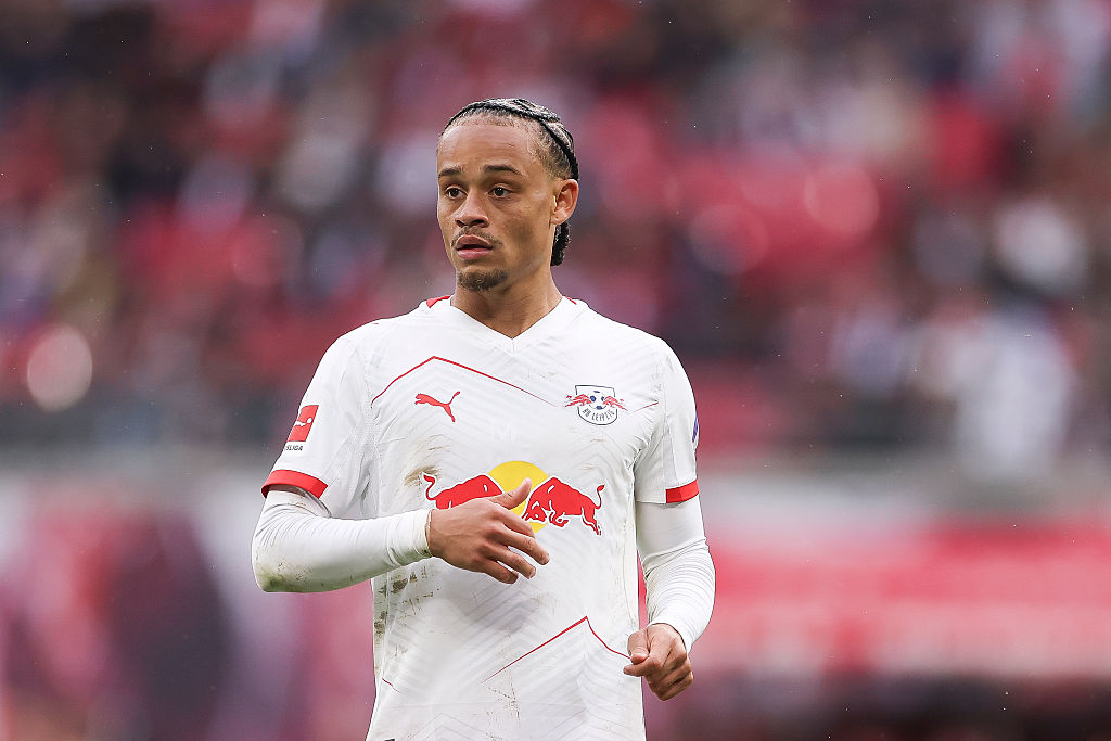 Chelsea target Xavi Simons of RB Leipzig looks on during the Bundesliga match between RB Leipzig and VfB Stuttgart at Red Bull Arena on May 17, 2025 in Leipzig, Germany.