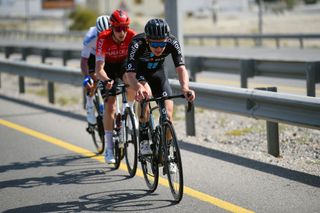 MUSCAT OMAN FEBRUARY 13 Kevin Vermaerke of United States and Team DSM competes in the breakaway during the 11th Tour Of Oman 2022 Stage 4 a 1195km stage from Al Sifah to Mucat TourofOman on February 13 2022 in Muscat Oman Photo by Dario BelingheriGetty Images