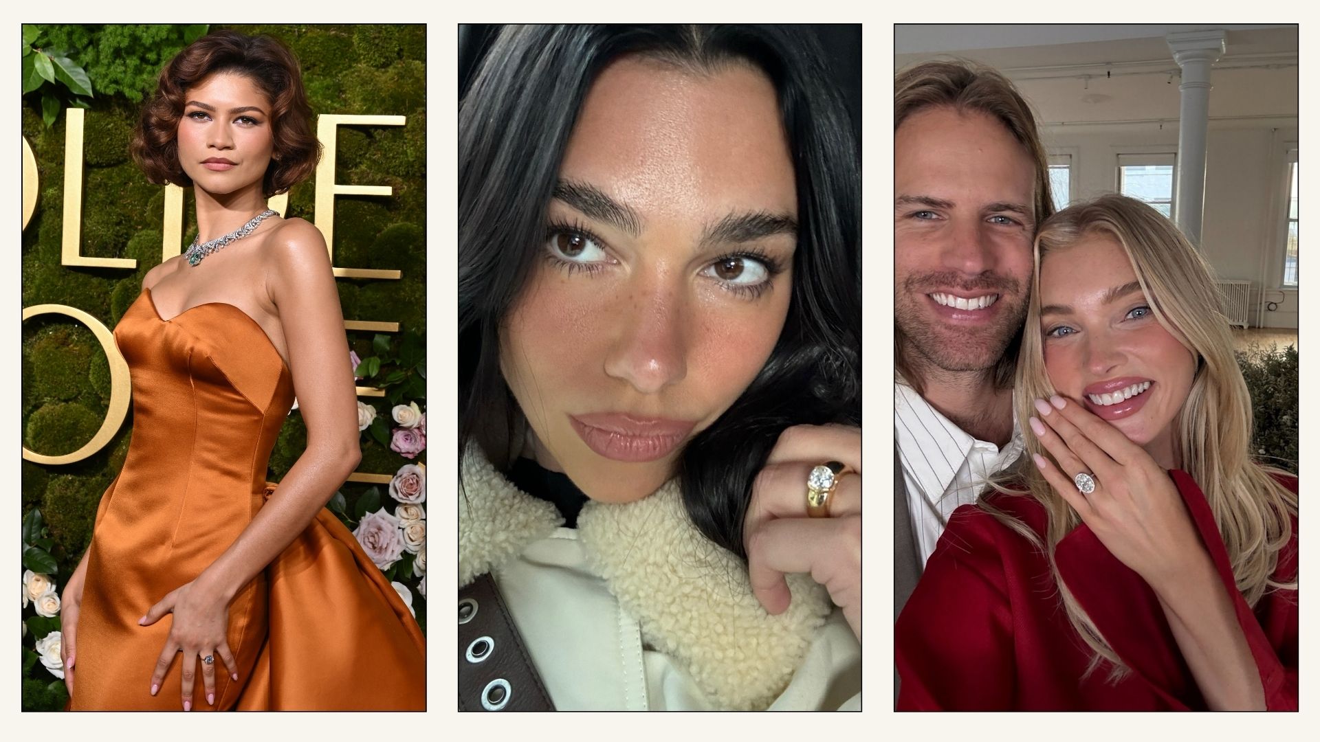 Collage of celebrity engagement rings.