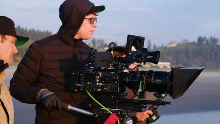 A filmmaker works with the Fujifilm GFX Eterna 55