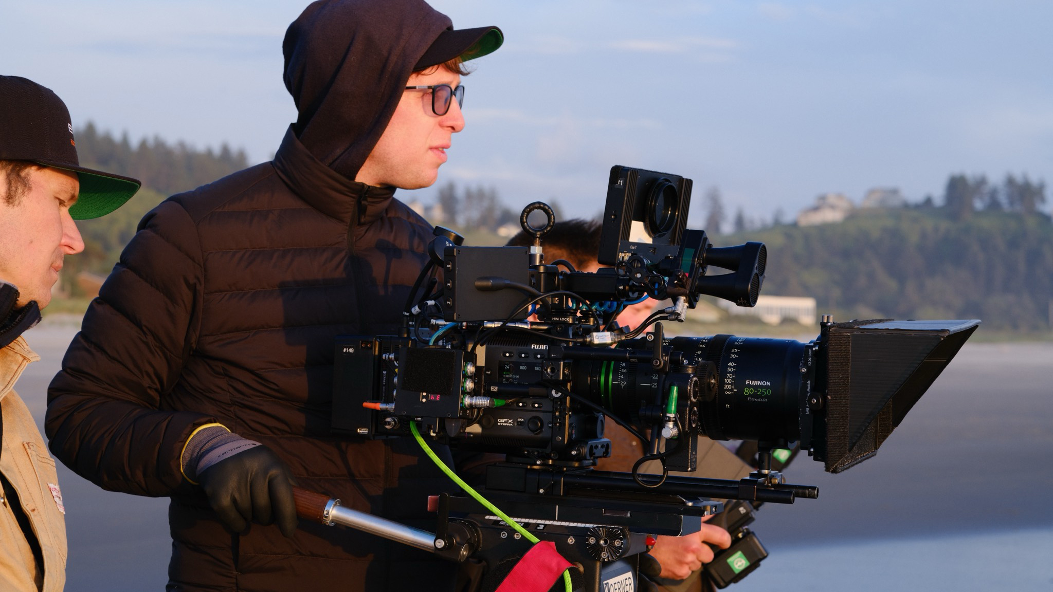 A filmmaker works with the Fujifilm GFX Eterna 55