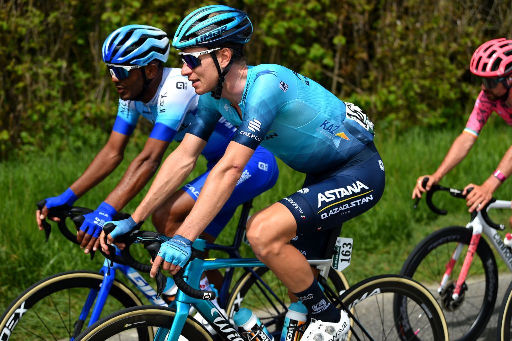 VALBROYE SWITZERLAND APRIL 29 LR Tsgabu Gebremaryam Grmay of Ethiopia and Team BikeExchange Jayco and Stefan De Bod of South Africa and Team Astana Qazaqstan compete during the 75th Tour De Romandie 2022 Stage 3 a 1651km stage from Valbroye to Valbroye TDR2022 on April 29 2022 in Valbroyeon Switzerland Photo by Dario BelingheriGetty Images