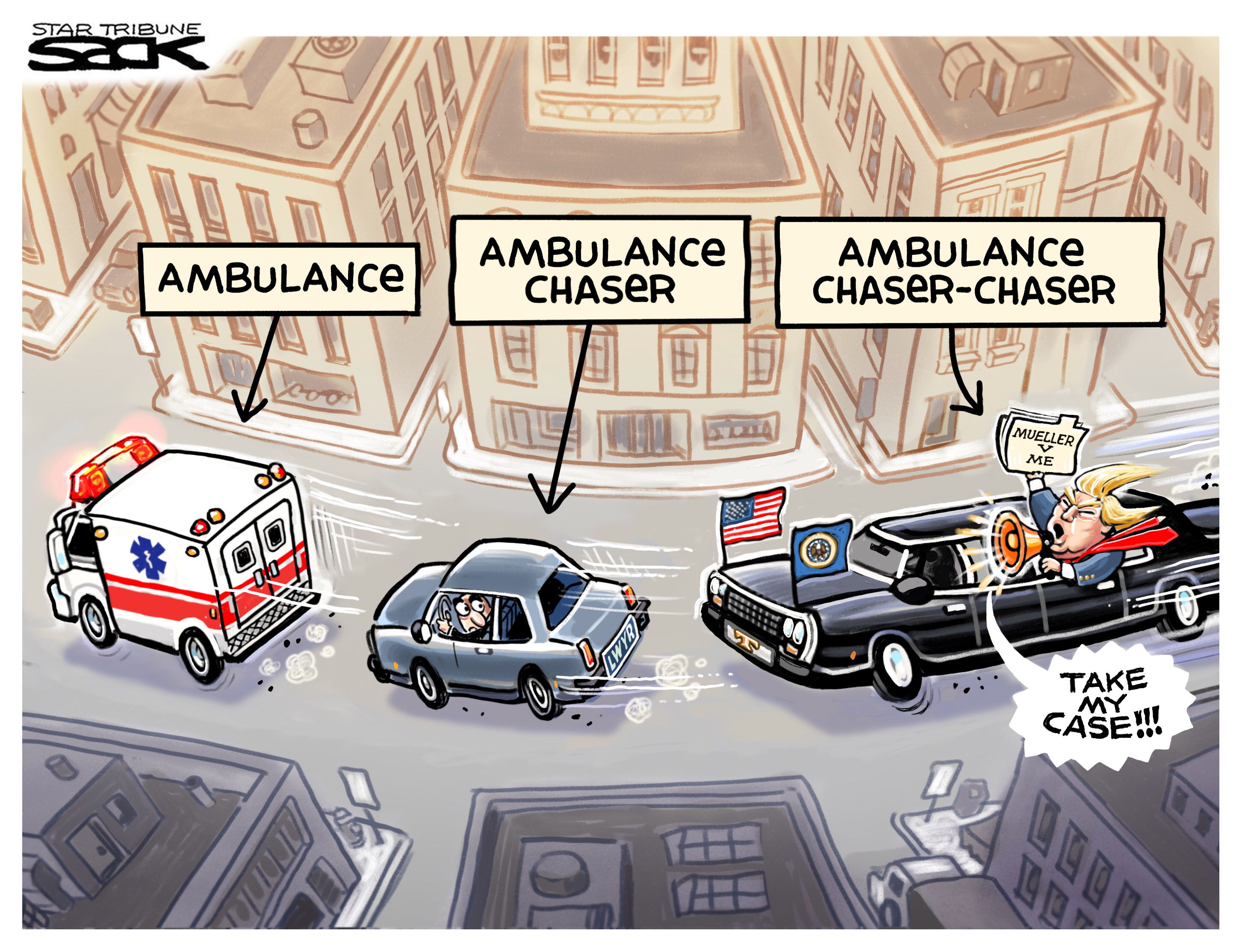 Political cartoon U.S. Trump lawyer ambulance chaser FBI investigation ...