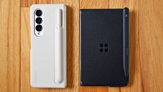 The Samsung Galaxy Z Fold4 and Microsoft Surface Duo 2, side-by-side and closed.