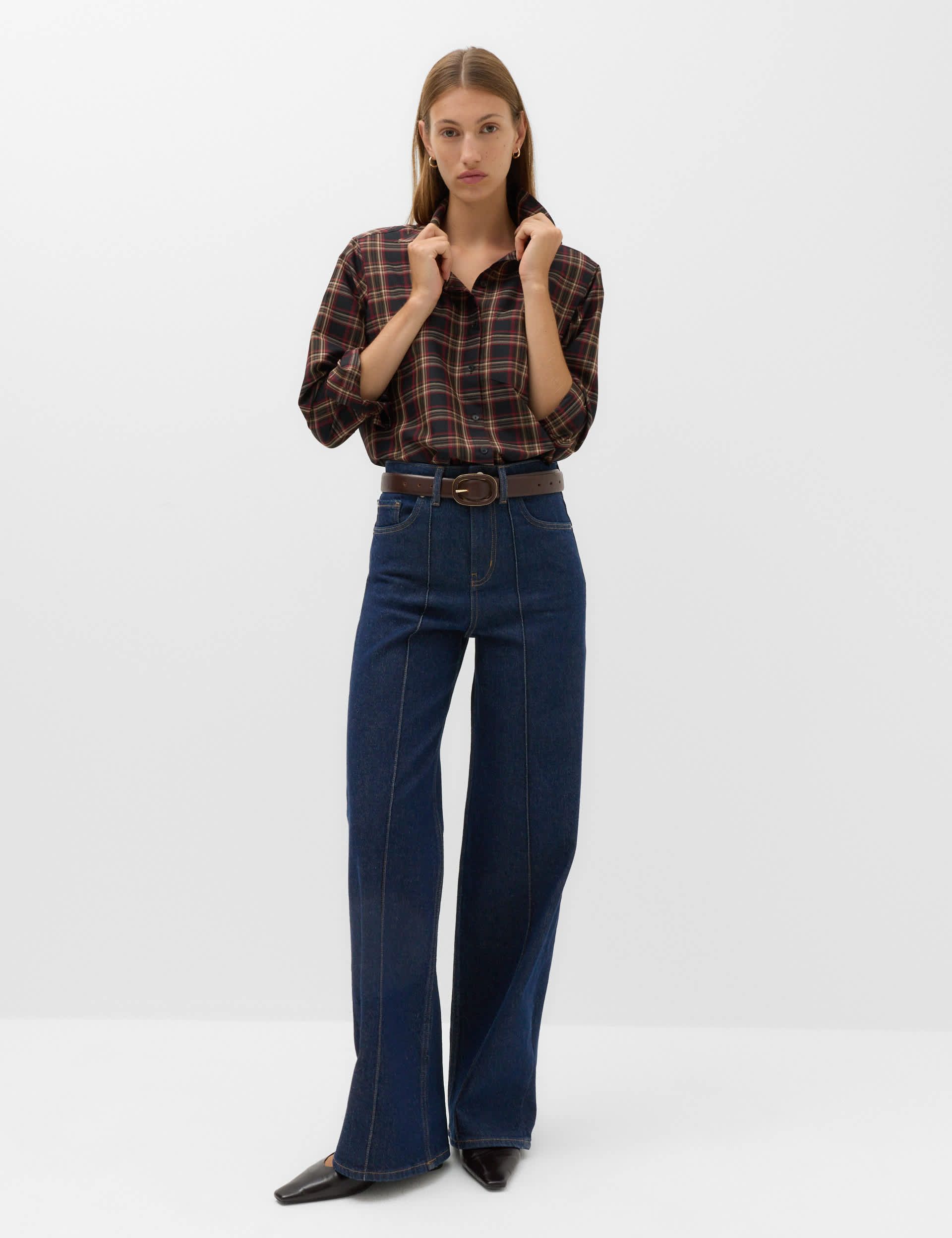 High Waisted Pintuck Wide Leg Jeans