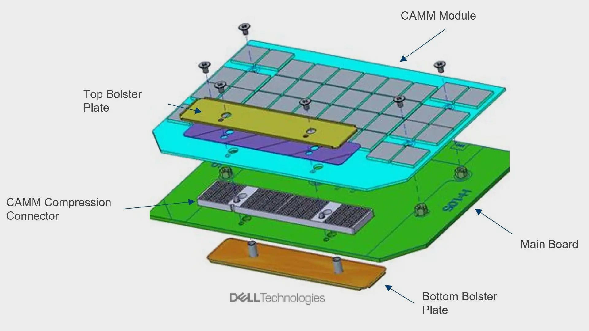 The diagram of the Dell CAMM memory module.