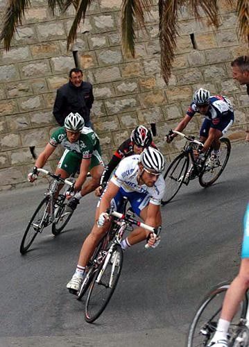 Tom Boonen (Quick.Step) corners with Hushovd in tow