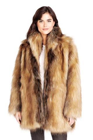 Fabulous-Furs Donna Salyers Red Fox Faux Fur Shawl Collar Coat, Red Fox, Large