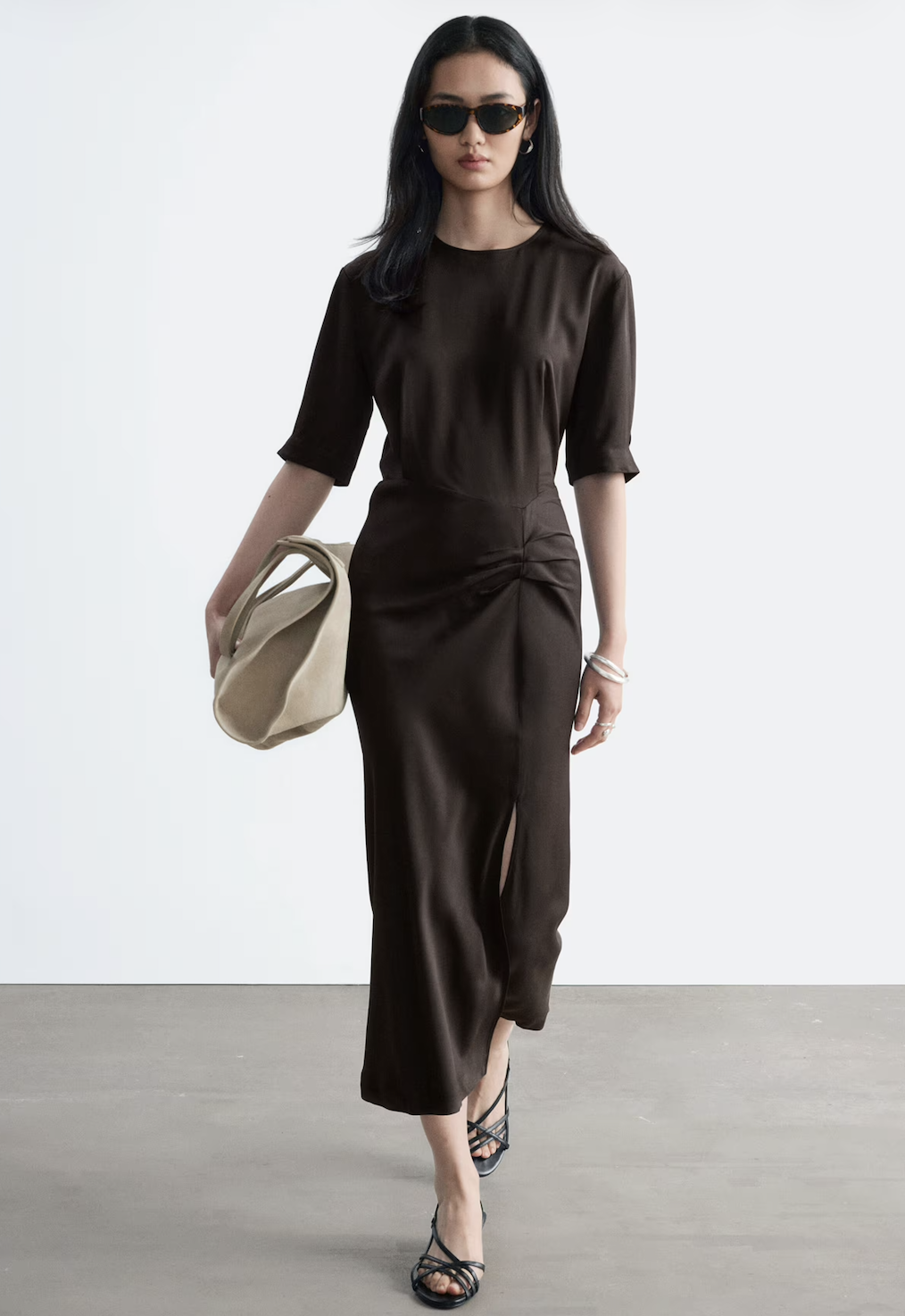 &amp;amp; Other Stories, Pleat-Detail Midi Dress - Dark Brown