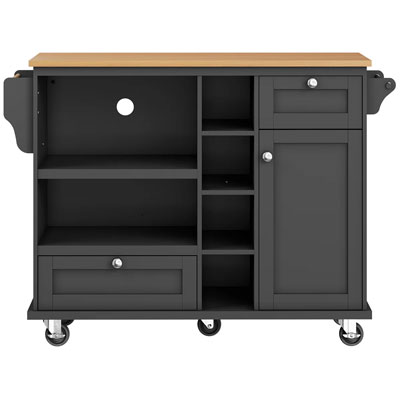 dark grey kitchen island on wheels