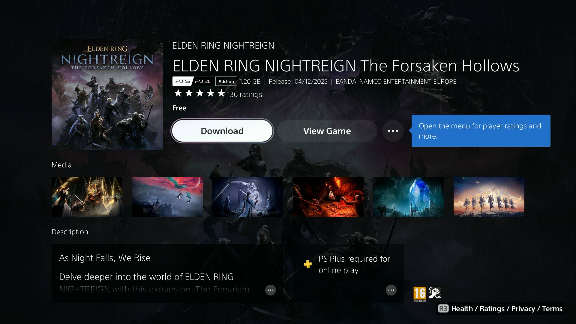 Elden Ring Nightreign The Forsaken Hollows DLC add on in playstation store download option
