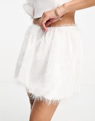 ASOS DESIGN fluffy detail mini skirt co-ord in white